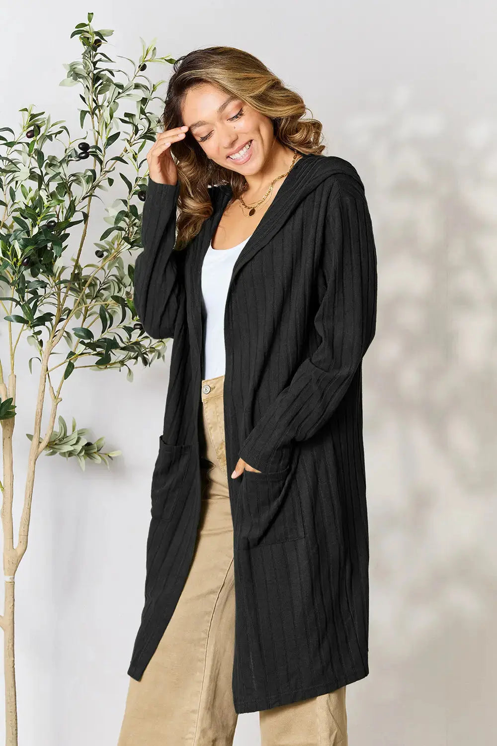 Basic Bae Full Size Hooded Sweater Cardigan - Love Salve